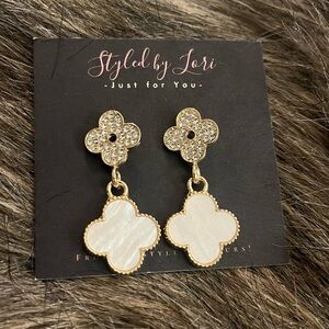 Gold and White Flower Earrings